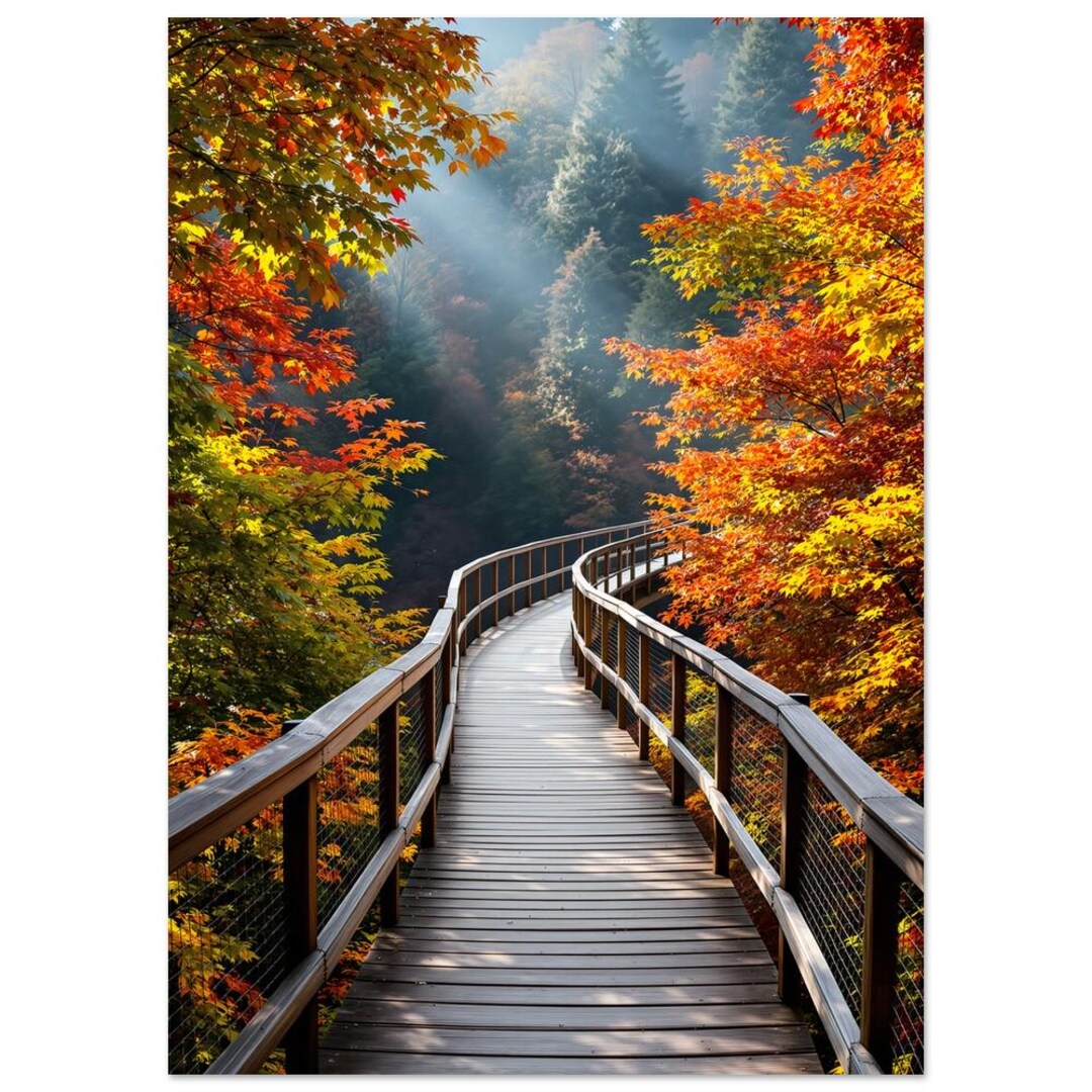 Autumn Forest Boardwalk Wall Art Elevated Canopy Walkway Fall Foliage ...