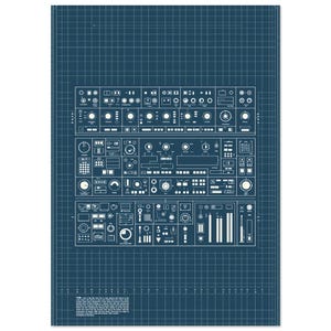 Arte mural con diseño de plano espacial retro, panel de control retro futurista, ilustración técnica de consola de ciencia ficción / A4 A3 50 x 70 cm