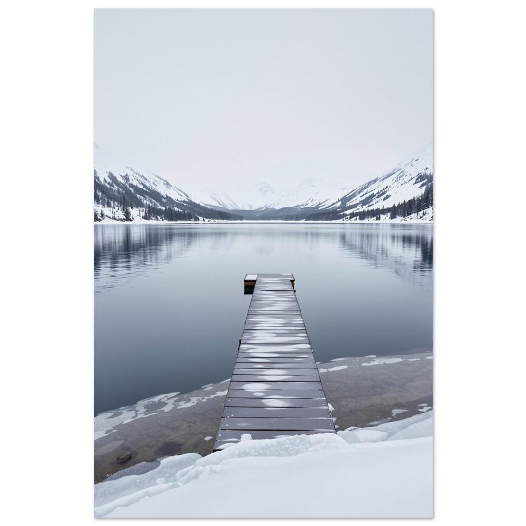 Winter Mountain Lake Dock Wall Art Serene Snowy Lake Print Minimalist ...