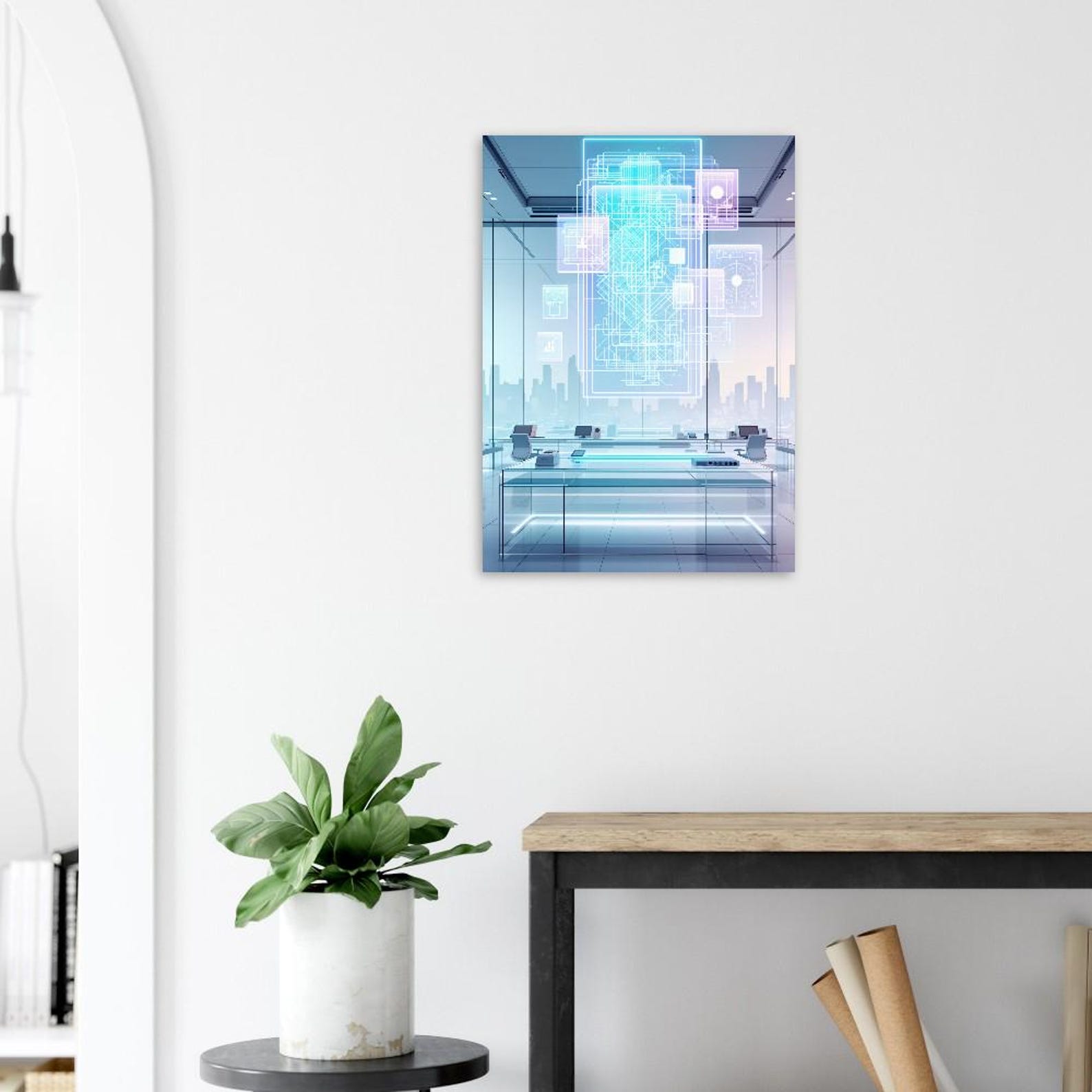 Retro Futurism Computer Lab Wall Art Glass Holographic Tech Poster ...