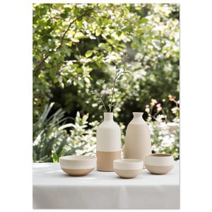 Vasi in ceramica rustici, arte murale, natura morta neutra, stampa su ceramica, lino, tavolo, decorazione da giardino / A4 A3 50 x 70 cm