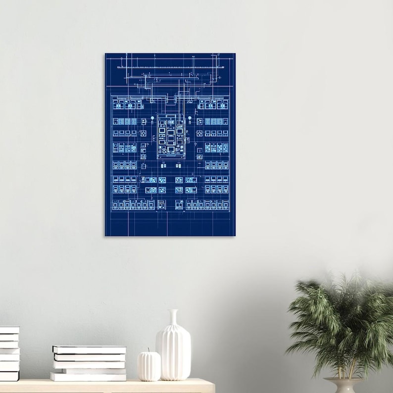 Retro Futurism Computer Lab Blueprint Poster Isometric Tech Wall Art ...