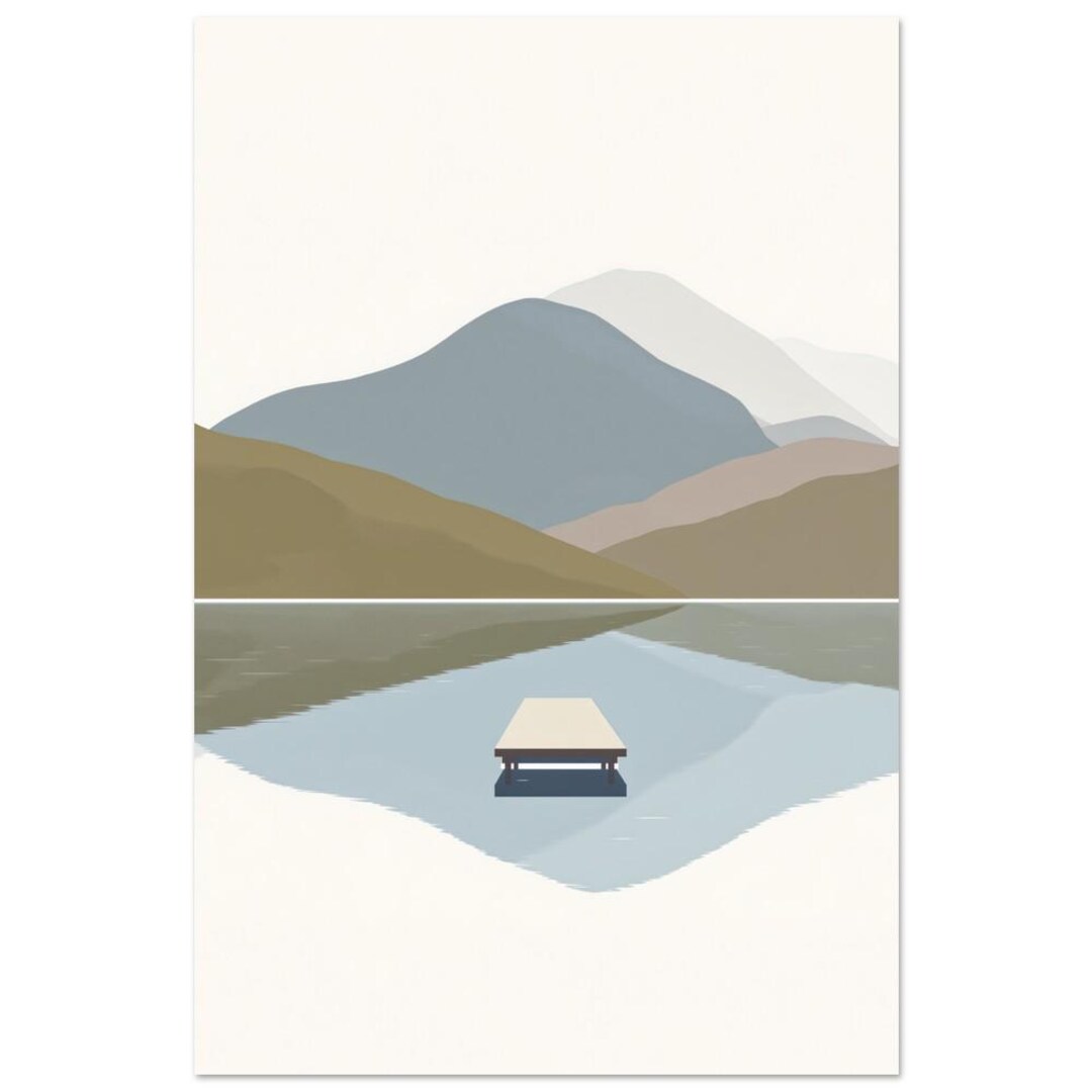 Mountain Lake Dock Wall Art Minimalist Scandinavian Print Calm Mountain ...