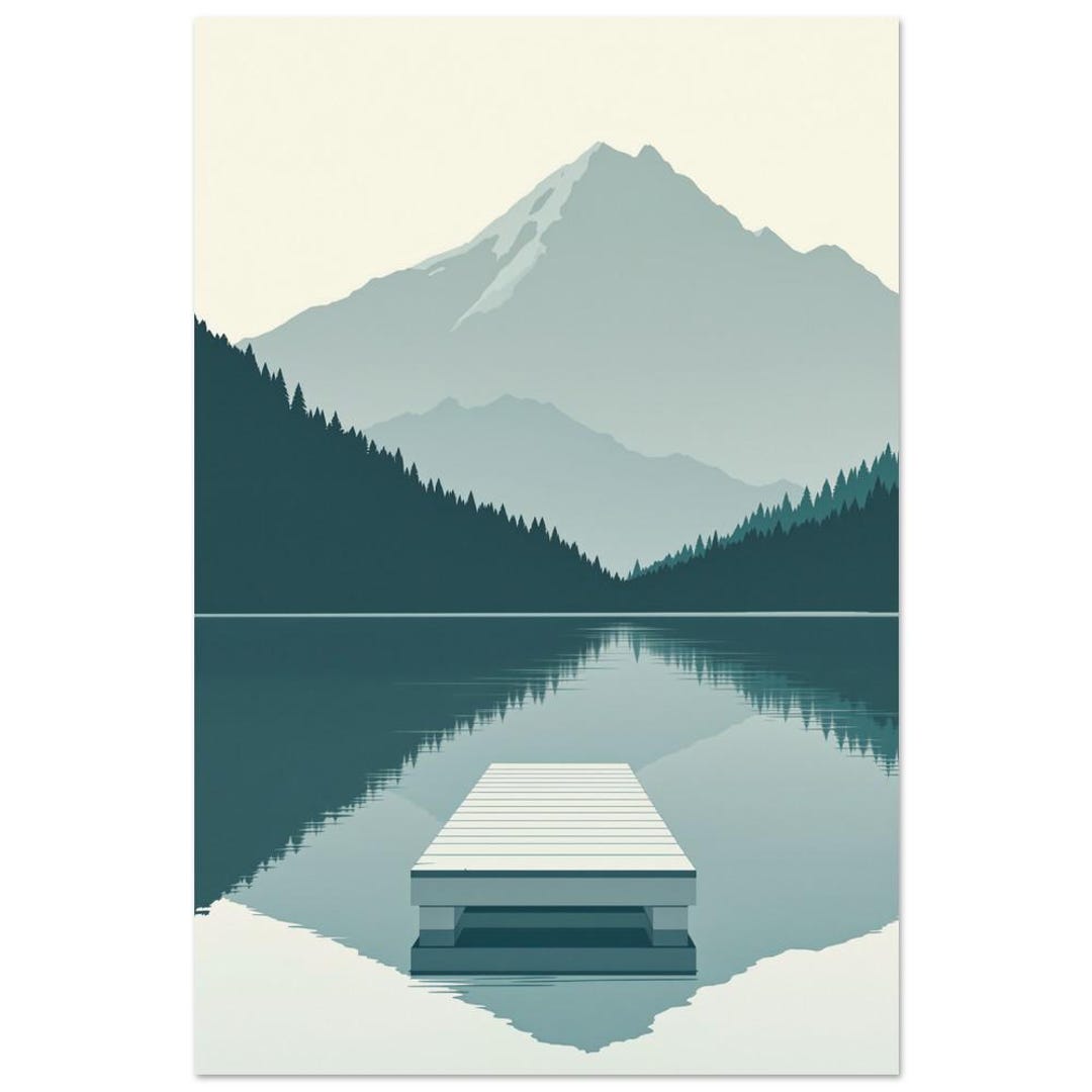 Mountain Lake Dock Wall Art Minimalist Scandinavian Lake Print Misty ...