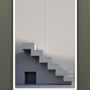 Freitragende Betontreppen mit diagonalen Schatten, Fotografie brutalistischer Architektur, moderne Loft-Wandkunst