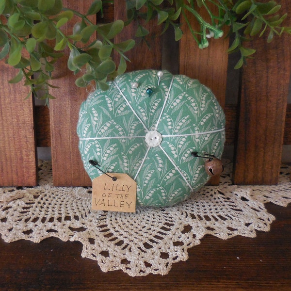 Handmade Vintage Fabric Pin Cushion Lily of the Valley Pin Keep Ornament Gift Idea