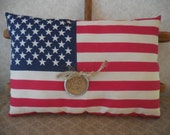Primitive Patriotic Flag Pillow Americana Red White and Blue Summer Holiday Decor