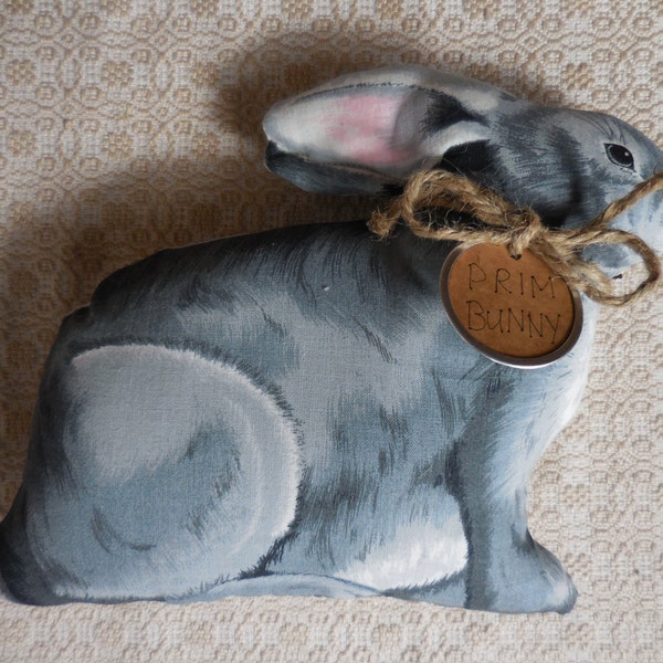 Primitive Vintage Style Easter Spring Bunny Pillow Tuck Gray Rabbit