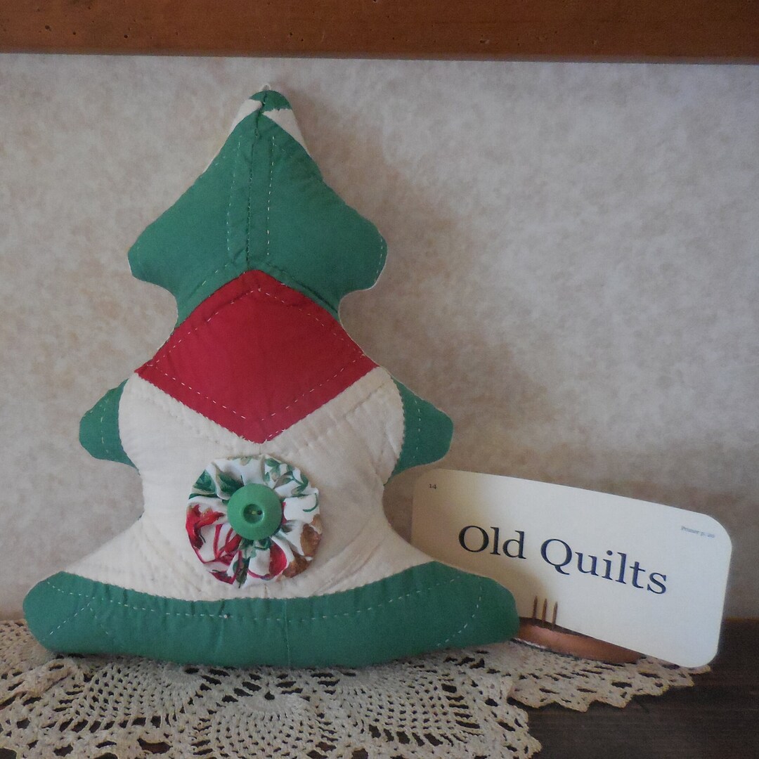 Primitive Christmas Vintage Quilt Green White Tree Winter Holiday Decor