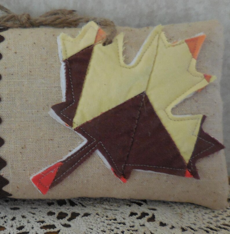 SALE Primitive Fall Pillow Tuck Brown Yellow Quilt Maple Leaf Rustic Autumn Decor Etsy
