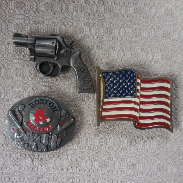 Vintage Belt Buckles Collectibles Pistol USA Flag Boston Red Sox