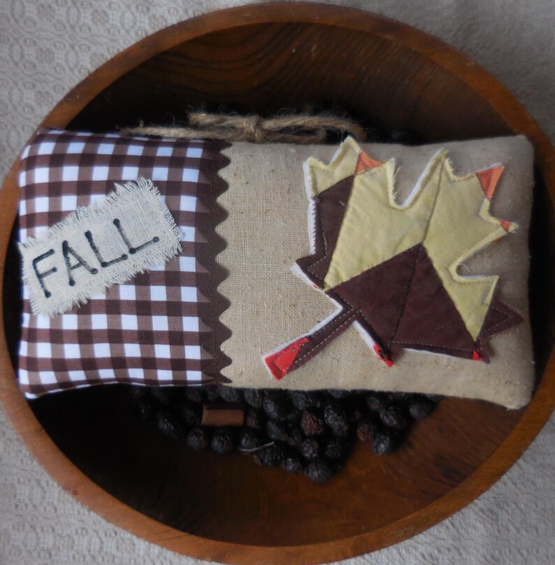 SALE Primitive Fall Pillow Tuck Brown Yellow Quilt Maple Leaf Rustic Autumn Decor Etsy