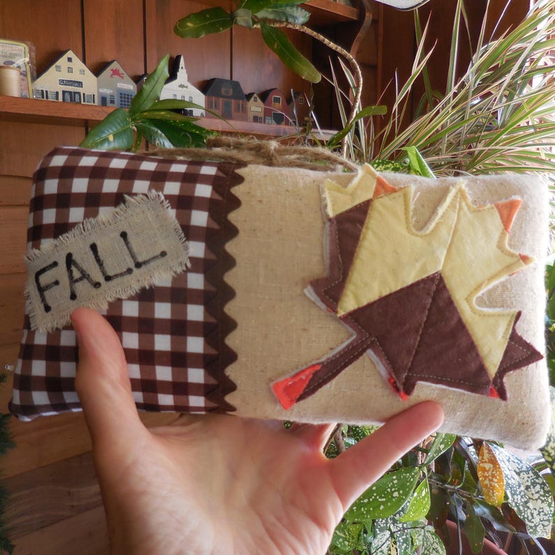 SALE Primitive Fall Pillow Tuck Brown Yellow Quilt Maple Leaf Rustic Autumn Decor Etsy