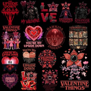 Stranger Valentine Monster PNG-paket: Upp och ner Valentine, Mörk Skräckkärleksdesign, Digital Nedladdning