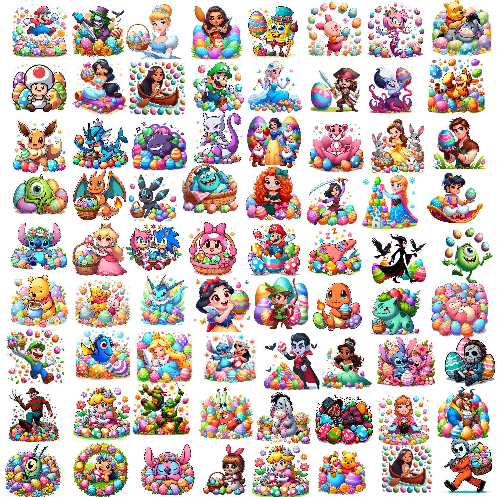 Easter Cartoon Character Png Bundle: Princess Bunny, Mouse and Frined ...