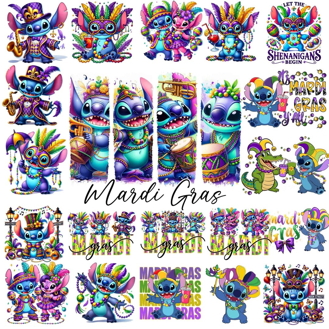 Stitch Mardi Gras Png Bundle: Lio and Stitch Louisiana Festival New ...