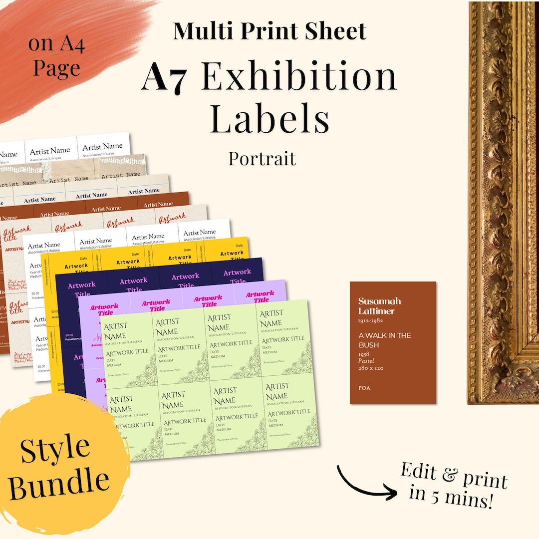 Printable Multi Page of A7 Art Exhibition Labels Portrait | Style ...