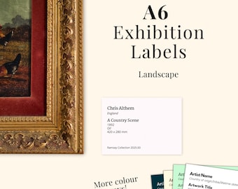 Printable A6 Landscape Art Exhibition Label Digital Template Customizable Gallery Display Card for Artists
