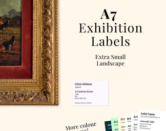 Printable A7 Landscape Art Exhibition Label Digital Template Customizable Gallery Display Card for Artists