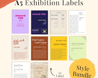 Printable A5 Art Exhibition Labels Portrait | Style Bundle | Digital Template for Customizable Display Cards