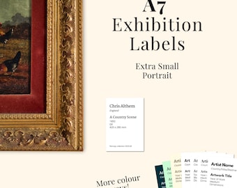 Printable A7 Portrait Art Exhibition Label Digital Template Customizable Gallery Display Card for Artists
