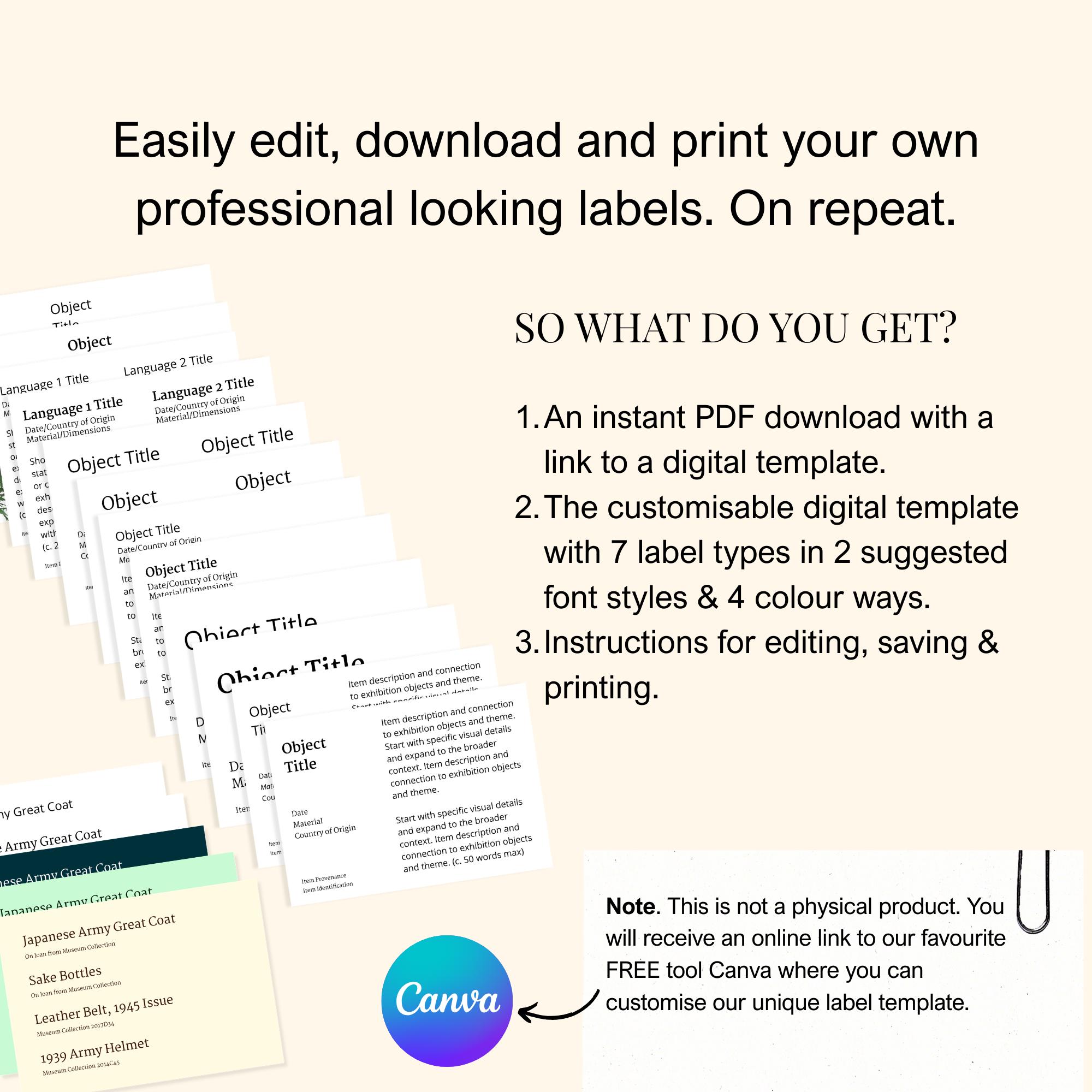 Printable A5 Museum Object Label Landscape | Digital Template for ...