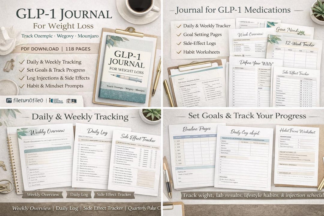 glp 1 daily or weekly GLP-1 Weight Loss JOURNAL: 12-week Digital Planner, Daily Habit Tracker,  Medication Progress Logs