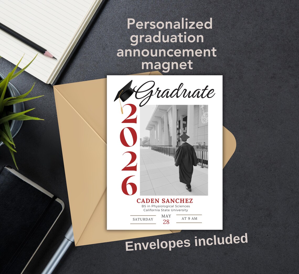 Custom Graduation Photo Magnet Announcement Classic Design - Etsy