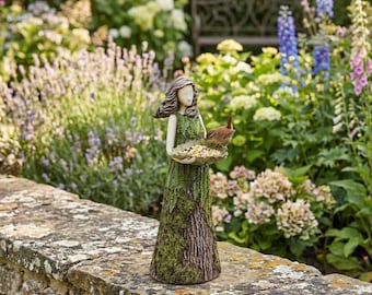 Forest Girl Bird Feeder Statue Resin Fairy Garden Decor Outdoor Bird Bath Figurine Yard Lawn Ornament