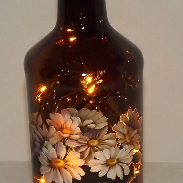 SALE--Unique Daisy Montage Glass Bottle Accent Light/Lamp-Wonderful GIFT IDEA
