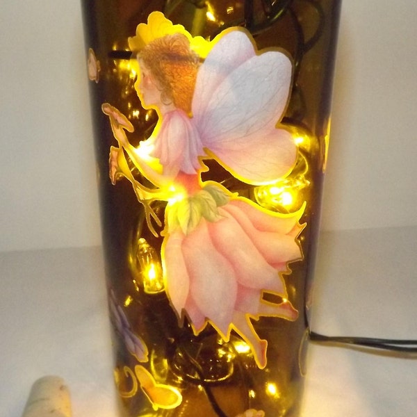 SALE~~~FLOWER FAIRIES Recycled Glass Bottle Accent Lamp/Light-Great Gift Idea