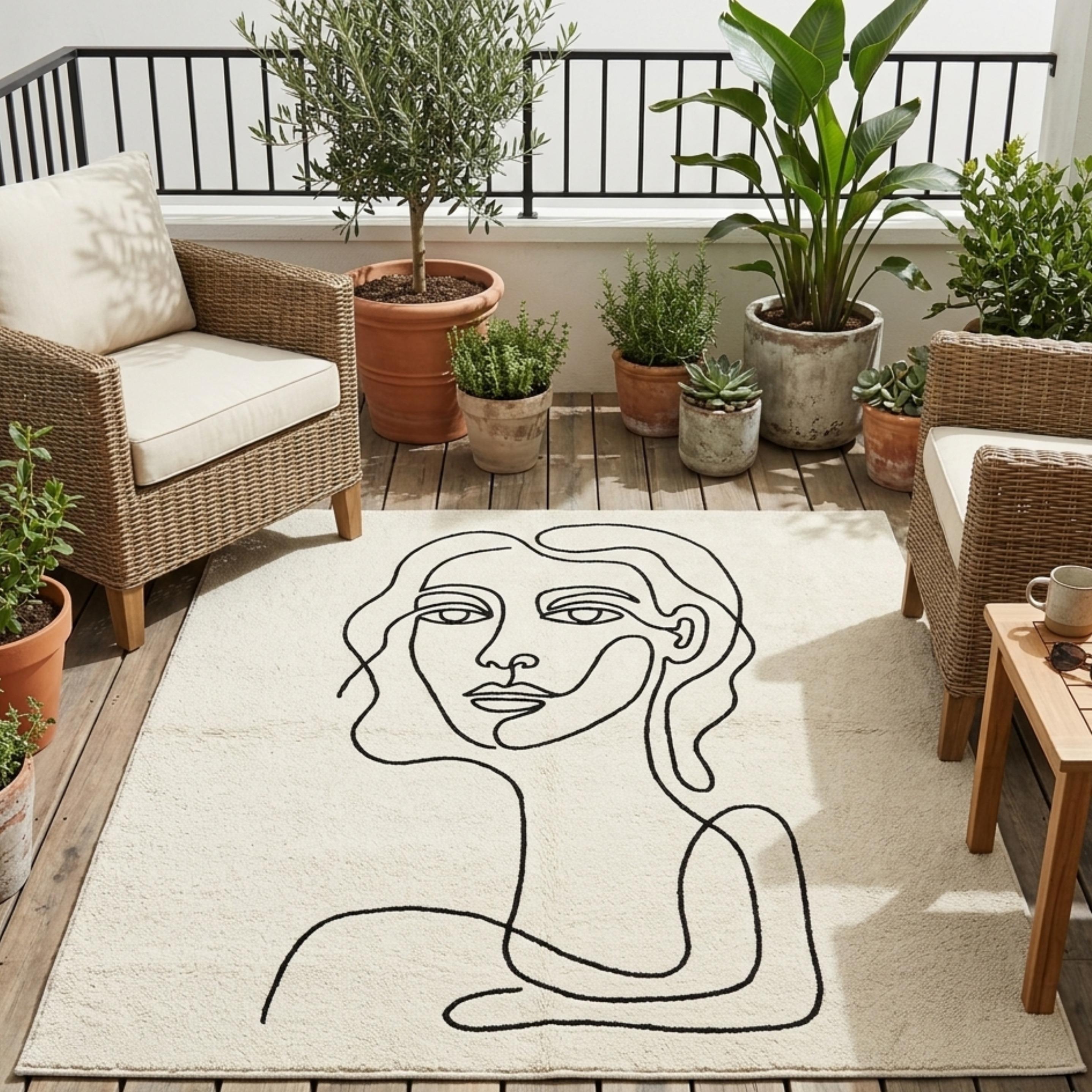 Linear Drawing Rug Hand Tufted Line Art Rug, Abstract Face Drawing Rug, Minimalist Mid ...