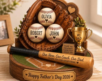 We Caught The Best Dad Baseball Wooden Plaque, Father’s Day Gift for Husband, Custom Kids Name Sports Dad Sign
