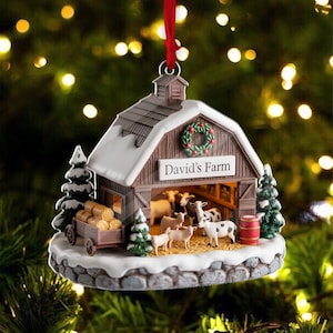 Bauernhof Tier Weihnachtsverzierung 2D Wohnung Acryl, personalisierte Kuh & Ziege Urlaub Dekoration, Land Scheune Geschenk für Tierliebhaber