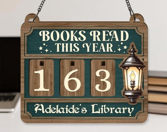 Letrero de seguimiento de libros personalizado, contador de libros leídos este año, letrero de lectura personalizado para amantes de los libros, regalo decorativo para pared de biblioteca