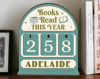 Rastreador de libros leídos este año con base, letrero de lectura personalizado, regalo para amantes de los libros, decoración para retos de lectura