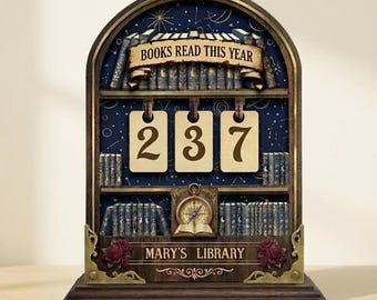 パーソナライズされたヴィンテージブックカウンター、今年読んだ本を木製で記録するトラッカー、カスタム図書館サイン、読書好きの方への装飾ギフト