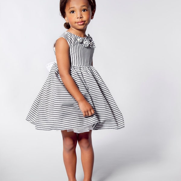 Flower Girls Dress in Grey and White Stripes