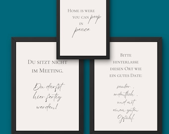 Funny Toilet Poster Set, 3x Bathroom Saying Prints, Minimalist Toilet Decor, Funny Bathroom Wall Art Digital Download