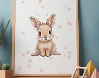 Bunny Poster for Kids' Room, Bunny Nursery Print, Rabbit Baby Room Decor, Digital Download, Kids Room Decor