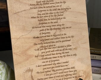 Footprints in the Sand Poem - Engraved Wood Plaque