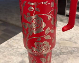 40oz Rose Laser Engraved Floral Insulated Tumbler Gift for Mother's Day