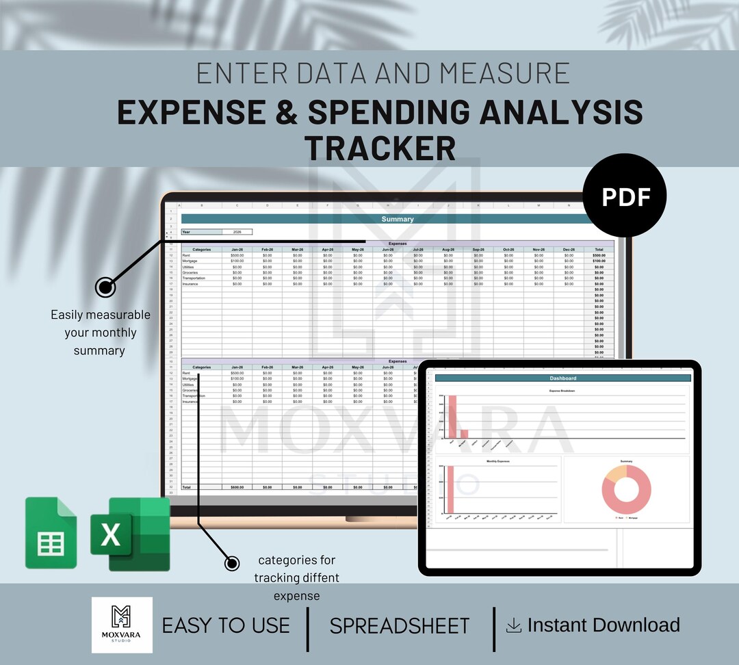 Expense and Spending Analysis Tracker Spreadsheet, Budget Analysis Tool ...