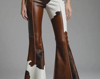 Handgemaakte wijd uitlopende broek van rundleer: rodeo-westerse stijl
