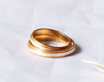 two tone gold wedding ring set, wedding band set his and hers, white nad yellow gold wedding bands, wrapped, solid, 14K, 3mm