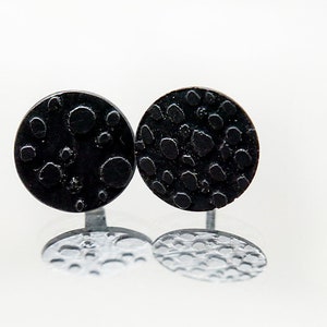 moon earrings, black silver circle earrings, moon texture earrings, dots silver studs, black round studs, celestial earrings, gift for mom