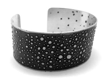 oxidized silver cuff, one of a kind silver cuff, wide silver cuff, etched silver cuff bangle, star sky cuff, texture silver cuff, black cuff