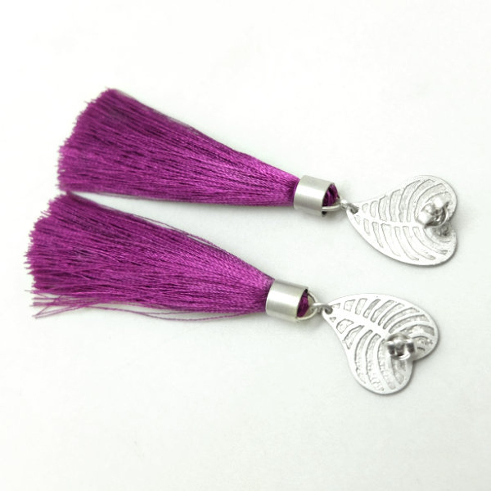 Purple Tassel Earrings, Violet Silver Earrings, Long Statement Earrings