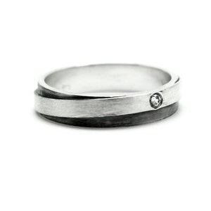Delicate sterling silver diamond band, Simple engagement ring, Oxidized wrapped band