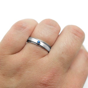 Delicate white gold sapphire ring, Simple engagement ring, Two tone wedding band